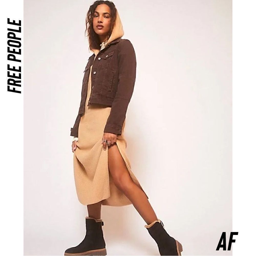 FREE PEOPLE CLAUDIA SWEATER MIDI DRESS IN TAN NEW XS